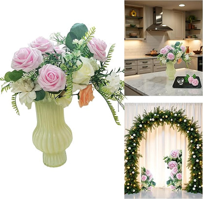 Artificial Flowers 25pcs Fake Roses, Baby Pink Foam Rose Faux Flower for DIY Wedding Bouquets Bridal Shower Centerpieces Floral Arrangements Home Decorations Party Backdrops Table