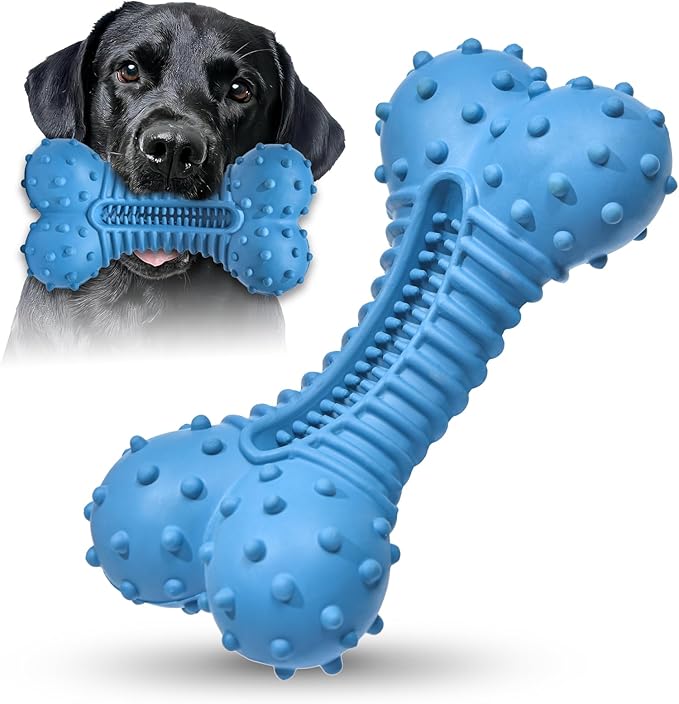 Dog Toys for Aggressive Chewers, Chew Toys for Medium Large Dogs, Durable Natural Rubber Toys with Bacon Flavor, Indestructible Dog Toy,Blue-Mewly Pet
