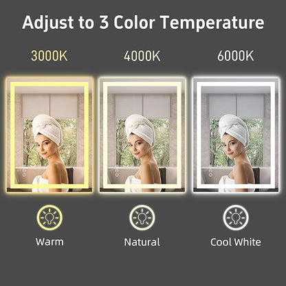 36"x 24" LED Bathroom Mirror with Lights, Anti-Fog, Dimmable, Backlit + Front Lit Smart Mirror, Lighted Bathroom Vanity Mirror for Wall, Shatter-Proof Tempered Glass(Horizontal/Vertical)