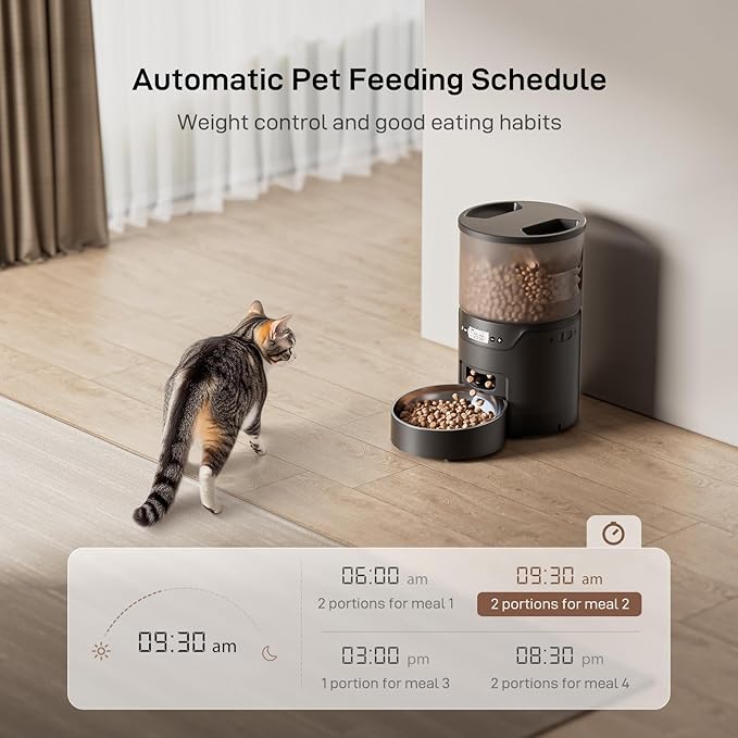 Automatic Cat Feeder: 3L Auto Food Dispenser with Timed Feeding| 6 Meal Programmable& 1-20 Portion Precise Control- Easy to Clean for Cat Indoor| Desiccant Keep Food Fresh with Staiess Bowl-Mewly Pet