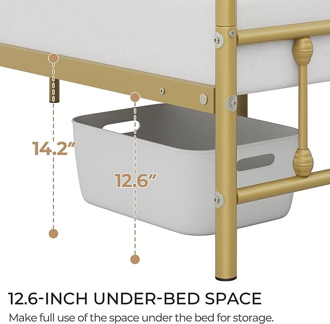 Yaheetech Classic Metal Platform Bed Frame Mattress Foundation with Victorian Style Iron-Art Headboard/Footboard/Under Bed Storage/No Box Spring Needed/Queen Size Antique Gold