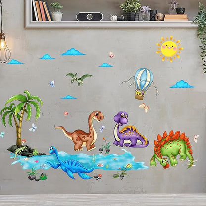 Jungle Animal Wall Stickers Forest Safari Wall Decals Kid Room Nursery Baby Bedroom Décor (Summer Marine Dinosaurs)