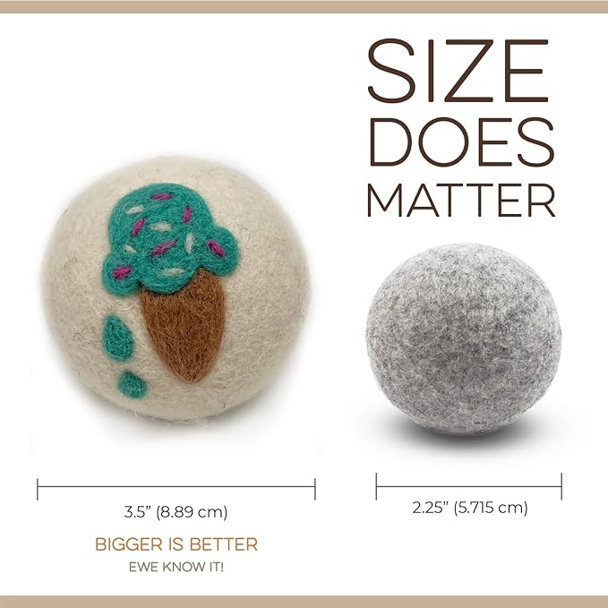 Fluff Ewes Wool Dryer Balls 6 Pack Premium New Zealand Wool Laundry Balls for Dryer, No Static Dryer Balls Laundry Reusable, XL Wool Dryer Balls Cute, Baby Dryer Balls for Dryers - Fun in The Sun-Mewly Pet