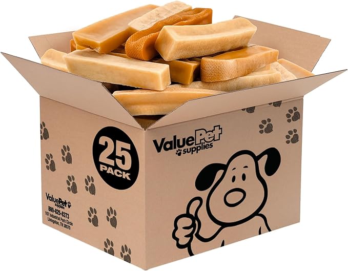 ValueBull Himalayan Yak Cheese Dog Chews, Medium, 25 ct Bulk Pack - Long Lasting for Aggressive Chewers, All Natural, Healthy & Safe, Low Odor Nepal Yak Milk Chews-Mewly Pet