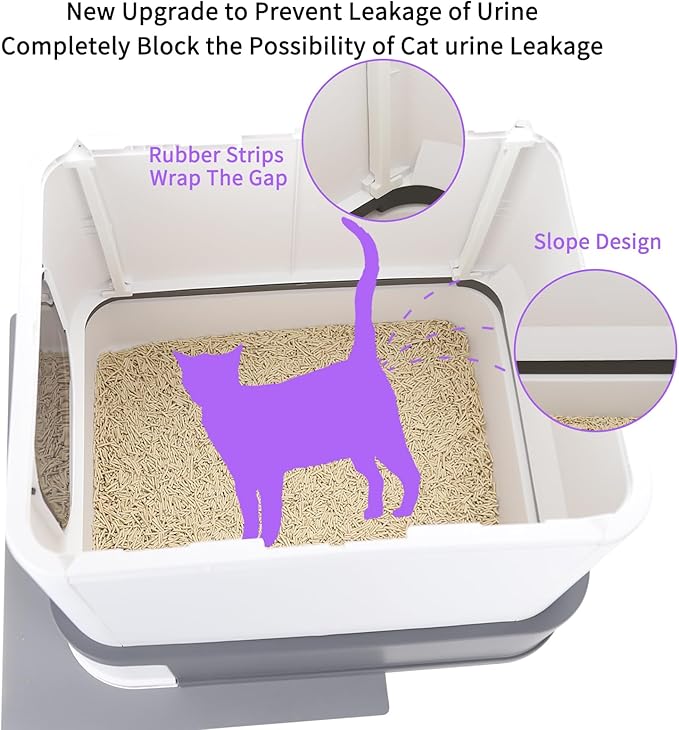 RIZZARI Cat Litter Box Stainless Steel Top-Entry : Leak-Proof Enclosed Design Reduces Odor, for Indoor Cats & Owners (Dark Gray)-Mewly Pet