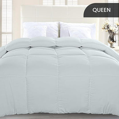 Utopia Bedding Comforter Duvet Insert, Quilted Comforter with Corner Tabs, Box Stitched Down Alternative Comforters Queen Size (Light Grey)