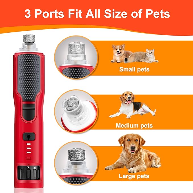 Dog Nail Grinder 7-Speed & 360° LED Light, Professional Pet Nail Grinder for Dogs and Cats, Electric Dog Nail Trimmer Painless Paws Grooming & Smoothing Tool for Large Medium Small Dogs Cats Pets-Mewly Pet