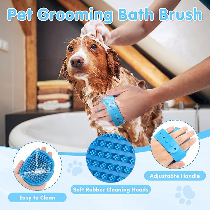 Cat Grooming Brush, 9PCS Dog Brush Kit with Pet Nail Clipper and File, Deshedding Brush for Cats, Cats Dog Shedding Brushs for Small Large Pets, Includes Flea Comb, Bath Brushs,Undercoat Rake (Blue)-Mewly Pet