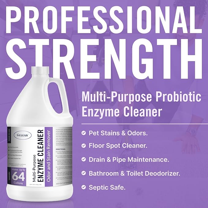 Multi-Purpose Probiotic Enzyme Cleaner, Made in USA - Pet Stain and Odor Remover - Concentrated - Professional & Home Strength Drains, Floors, Bathrooms, Toilets Trash Can, (1 gallon, Lavender)-Mewly Pet