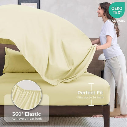 HEVUMYI Cream Yellow Queen Comforter Set - 7-Piece All Season Bed in a Bag Queen, Ultra Soft Bedding Set with Comforter, Flat Sheet, Fitted Sheet, Pillowcases, Pillow Shams