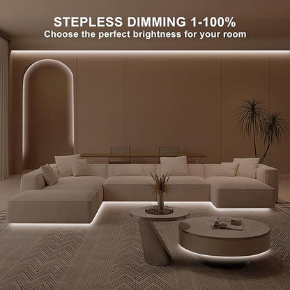 16.4ft COB Led Strip Light with Remote, 4000K Dimmable Bright Led COB Strip Light, White Continuous Led Strip Light for Mirror, Stair, Cabinet, Room