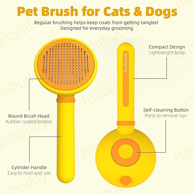 Cat Brush for Shedding, Self-Cleaning Slicker Brush for Indoor Cats, Gently Remove Loose Fur, Pet Grooming Massage Deshedding Tool, Suits Long & Short Haried Cats and Dogs-Mewly Pet