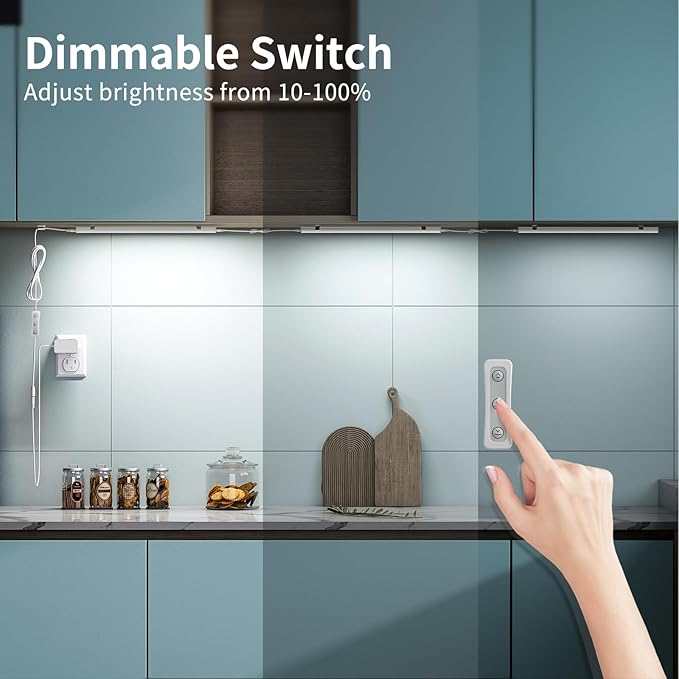 ASOKO Under Cabinet Led Light Plug in, Dimmable Daylight White 4500K, 3 Pack 12 inch Linkable Led Under Counter Lights for Kitchen, Shelf, Workbench, Cupboard, ETL Listed Plug 24V, UNO-LK 4500K