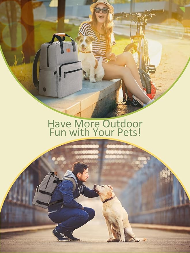 Dog Travel Bag, 25L Airline Approved Dog Travel Backpack for Pet Travel Accessories with 2 Food Storage Containers, 2 Foldable Bowls for Short Trips, Grey-Mewly Pet