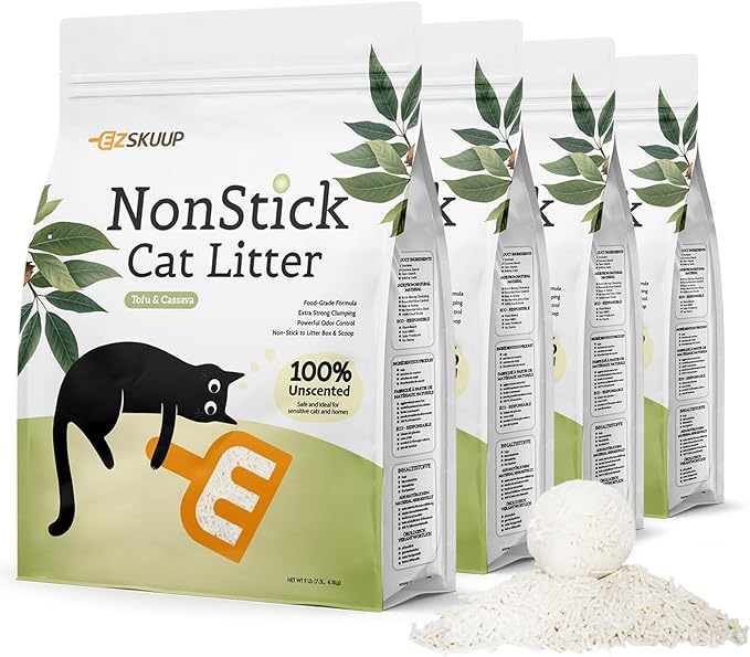 Non-Stick Ultra Clumping Cassava Tofu Cat Litter, Odor Control Low Tracking Kitty Litter Pellets, Plant-Base Natural Ingredients Cat-Litter, 9 lbs X 4 Packs-Mewly Pet