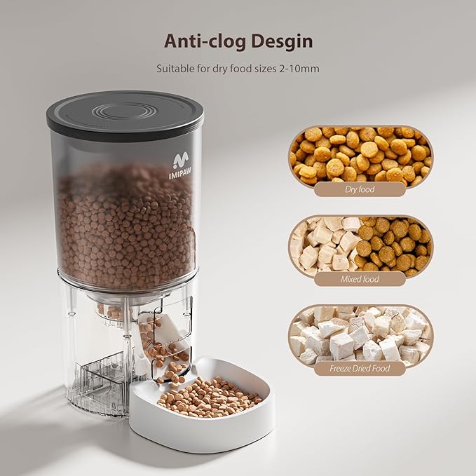 Automatic Cat Feeders, 5L Large Capacity, Timed Feeding Dry Food, Dual Power Design, Programmable Portion Size, 1-6 Meals Per Day, with Desiccant Packet, Suitable for Small Pets Food Dispenser-Mewly Pet