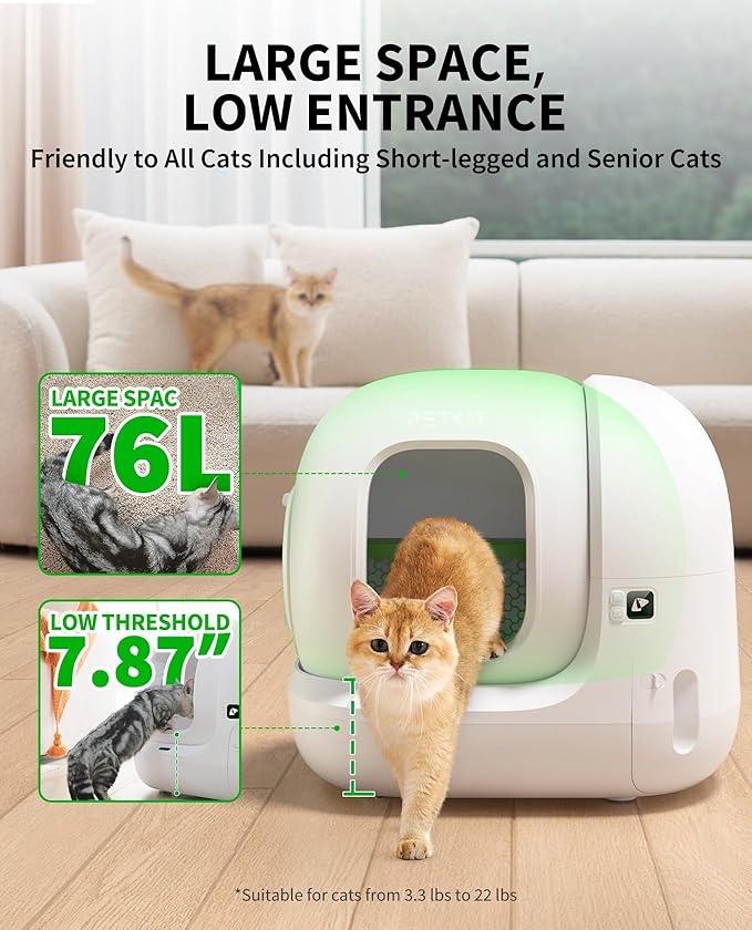 PETKIT PuraMax 2 Automatic Self-Cleaning Cat Litter Box, App Control Scoop-Free Litter Box with Safety Sensors, Odor Free & Anti-Leakage Basic Bundle Includes Trash Bags,2.4G WiFi & Low Entrance-Mewly Pet