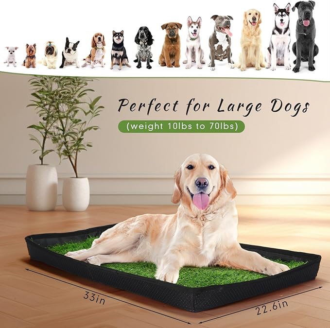 35'' x 22.6'' Dog Grass Pad Large Patch Potty with 2 Artificial Dog Grass Washable Puppy Pee Pad Foldable Dog Litter Box Indoor Outdoor Dog Potty Portable Pet Loo for Travel Balcony-Mewly Pet