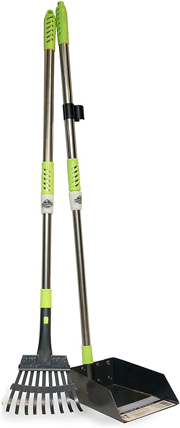 Aluminum Telescoping Metal Handled Poop Tray with Rake Sturdy Lightweight Pooper Scooper Extends 43" Long Scoop Great for Large & Small Dogs (2154)-Mewly Pet