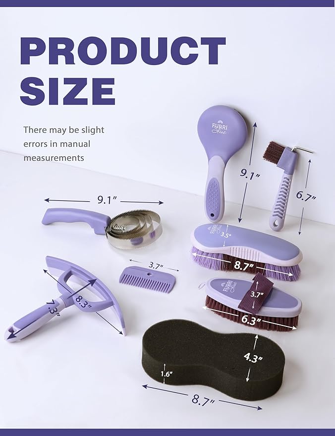 9PCS Horse Grooming Kit Curry Comb Sweat Scraper Horse Bathing Supplies Grooming Tools with Storage Bag Sugar Taro-Mewly Pet