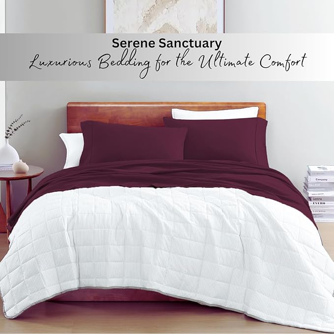 LANE LINEN 100% Organic Cotton Sheets Queen Size, Classic Percale Weave Fully Elasticized Breathable Queen Cotton Sheet Set, Machine Washable Soft & Comfy Queen Sheet Set - Windsor Wine