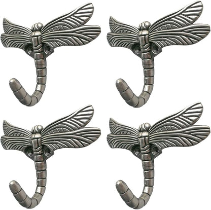Dragonfly Hooks Wall Mounted Cloak Rack, Animal Heavy Duty Vintage Decorative Hooks, Indoor Outdoor Universal Cloak Rack Hooks for Coat Towel Robe Clothes Hats Bags Keys, Pack of 4