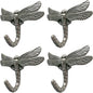 Dragonfly Hooks Wall Mounted Cloak Rack, Animal Heavy Duty Vintage Decorative Hooks, Indoor Outdoor Universal Cloak Rack Hooks for Coat Towel Robe Clothes Hats Bags Keys, Pack of 4