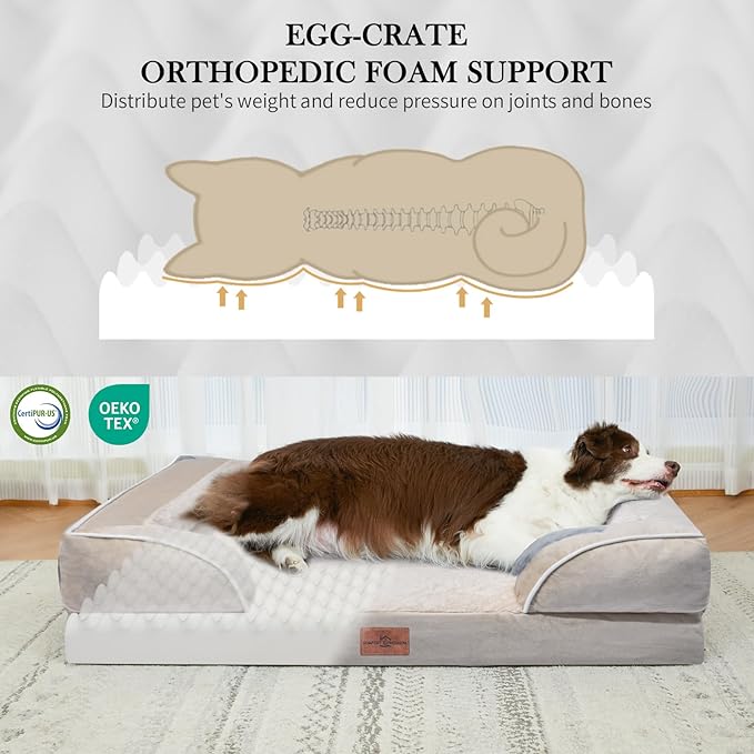 Comfort Expression Large Dog Beds Waterproof Orthopedic Foam Dog Sofa Beds Comfy Pet Bed with Washable Removable Cover & Non-Slip Bottom(Large,Beige)-Mewly Pet