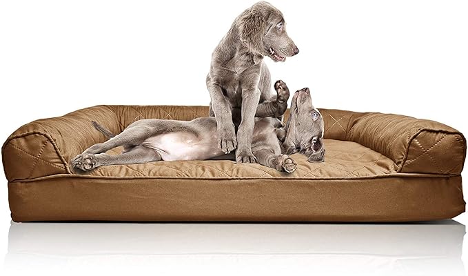 Furhaven Orthopedic Dog Bed for Large Dogs w/ Removable Bolsters & Washable Cover, For Dogs Up to 95 lbs - Quilted Sofa - Toasted Brown, Jumbo/XL-Mewly Pet