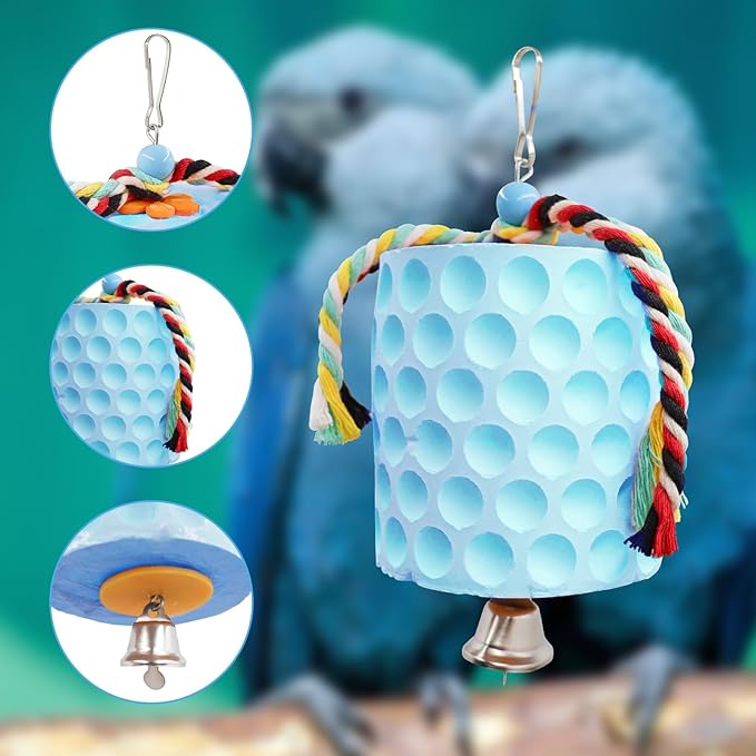 Extra Large Bird Chewing Toy, Parrot Beak Grinding Calcium Stone with Bells, Bird Cage Accessories, Cage Toys for Cockatiel Parakeet Parrot Budgies Rat Hamster Chinchilla Rabbit Bunny African Grey-Mewly Pet