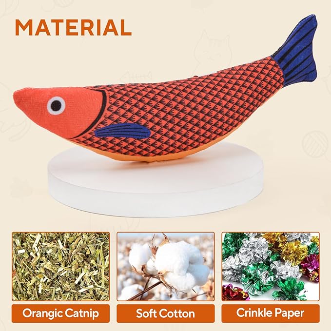 AUSCAT Cat Catnip Toys, 3PCS Catnip Fish Toy for Cats, Cat Kicker Toys with Crinkle Sound, Interactive Plush Soft Cat Toys for Indoor Cats and Kittens-Mewly Pet