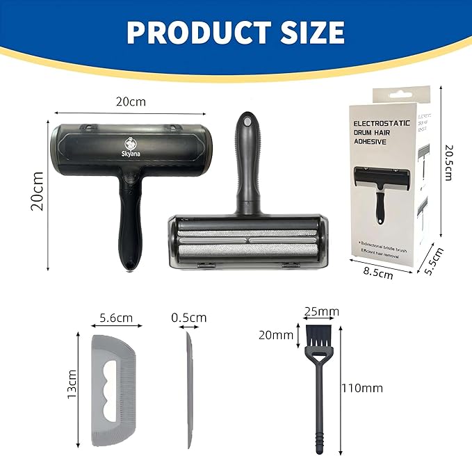 Skyana Pet Hair Roller Brush, Reusable Fur Removal Tool,Self-Cleaning Lint Roller for Dogs and Cats.Hair Removal for Fourniture,Couch,Carpet,Clothing,and Bedding (Black)-Mewly Pet