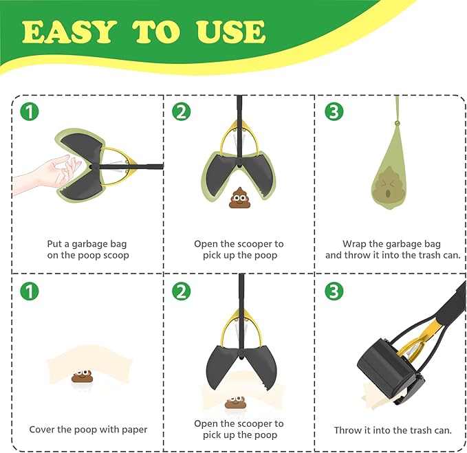 32" Heavy Duty Dog Pooper Scooper for Large Dogs, Extra Long Handle Foldable Poop Pick Up Tool with Durable Spring, Great for Yard, Lawns, Grass, Dirt, Gravel-Mewly Pet