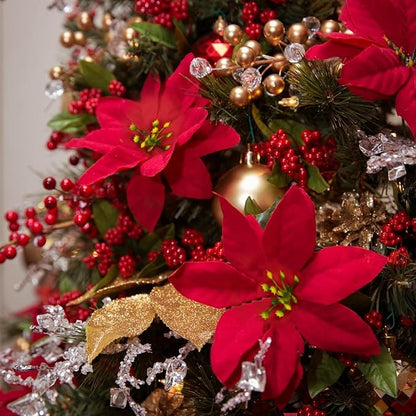 8 Pack Poinsettia Flowers Artificial Christmas Decorations, Red Poinsettia Flowers for Christmas Tree, Velvet Poinsettias Artificial Flowers for Xmas Decor DIY for Home Vase Indoor Outdoor Garden