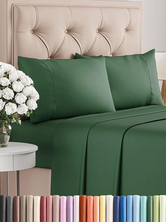 Twin 4 Piece Sheet Set - Comfy Breathable & Cooling - Ultra Soft Hotel Luxury Bedding Set w/ 8-16 Inch Deep Pockets - 1 Flat & 1 Fitted Sheet & 2 Pillowcases - Cozy, Wrinkle Free & Easy Care - Emerald