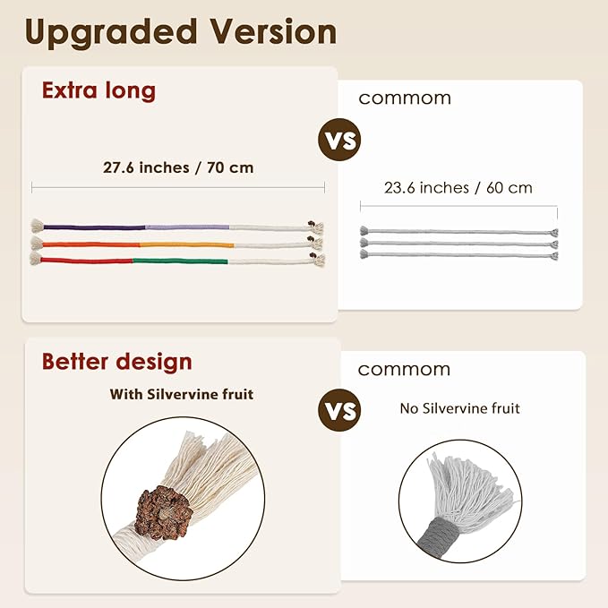 3 PCS Cotton Rope Cat Toys for Indoor Cats, Interactive Cat Rope Toys with Silvervine Fruit for Cats and Kittens, Handmade Pet Chew Toys for Teeth Cleaning-Mewly Pet