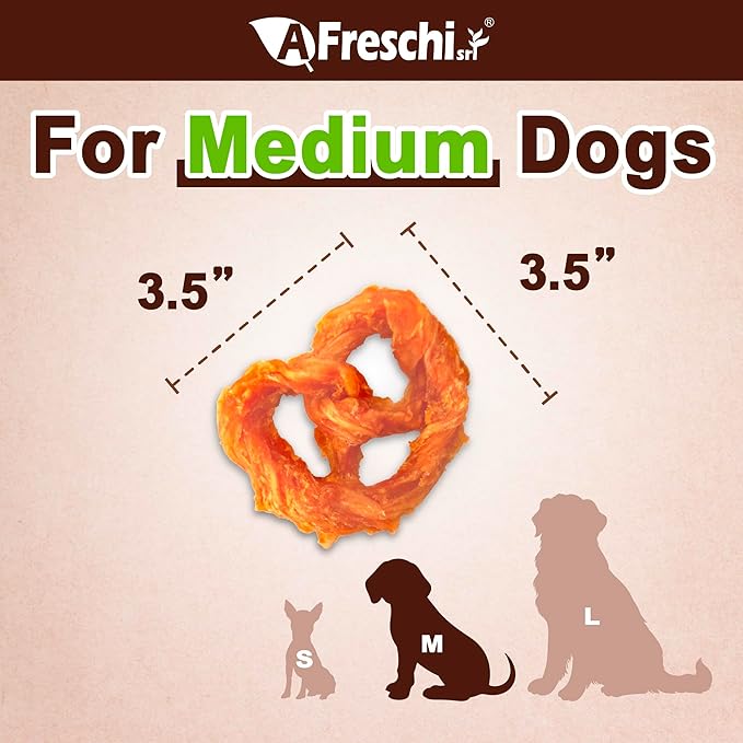 Afreschi Turkey Tendon Pretze (M) 3.17 oz, USA-Sourced Turkey Tendon, All Natural Human Grade Dog Chew, Hypoallergenic, Rawhide Alternative, Dog Treats for Medium Breeds-Mewly Pet
