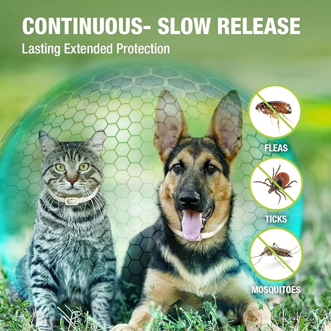 EcoVenger Flea & Tick Collar Repellent 2-Pack White, Fits Both Dogs & Cats, Built-in Pant-Based Formula Strong Repellency Slow Release, Lasting Deterrence and Protection, Pleasant Aroma, Waterproof-Mewly Pet