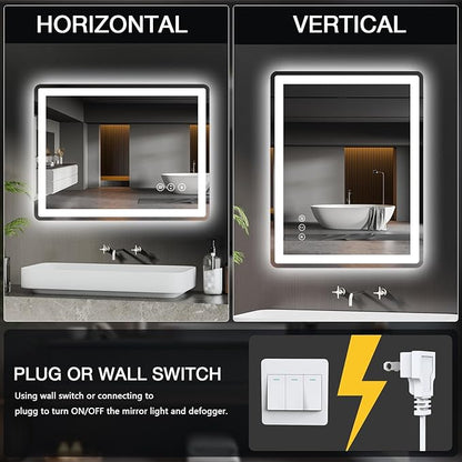 36x30 LED Bathroom Mirror with Lights, Rounded Rectangle Bathroom Mirror for Wall, Anti-Fog, Dimmable, Backlit + Front Lit, Lighted Bathroom Vanity Mirror Tempered Glass(Horizontal/Vertical)