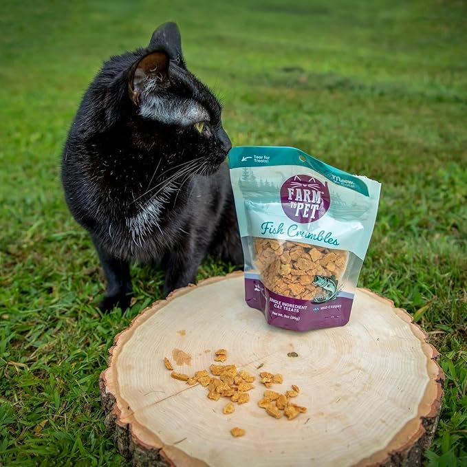 Farm To Pet - Cat Treat Crumbles - 3 oz Single Ingredient Fish Treat and Snacks - Healthy for Indoor Cats and Kitten - Essential Products (Mix with Wet/Dry Food)-Mewly Pet