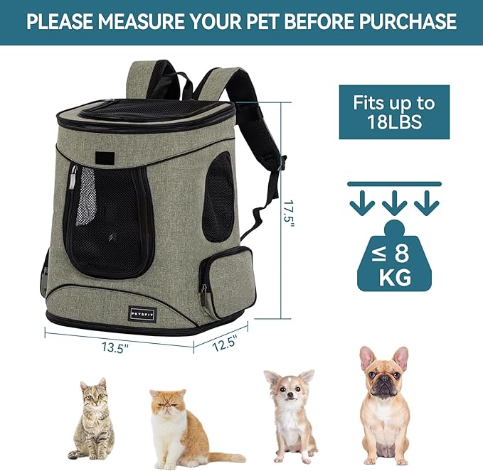 Petsfit Pet Backpack Carrier with Upgrade Waist Cushion Design to Better Fit The Waist, Suitable for Small and Medium Dogs Cats, and Rabbits up to 18 Pounds-Mewly Pet