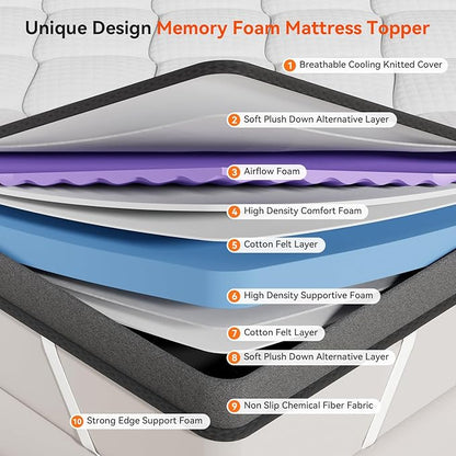 ELEMUSE 3 Inch Queen Memory Foam Mattress Topper, High Density Gel Foam Bed Toppers with Cooling Pillowtop for Back Pain Relief, Medium Firm Mattress Pad for Comfort Body Support