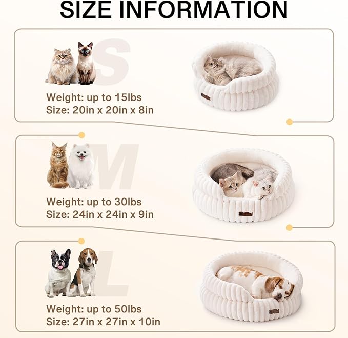 MEWOOFUN Washable Small Dog Bed, Cat Beds for Indoor Cats with Anti-Slip Bottom, Round Pet Bed for Puppy and Kitten (Beige, 24"x24"x9")-Mewly Pet