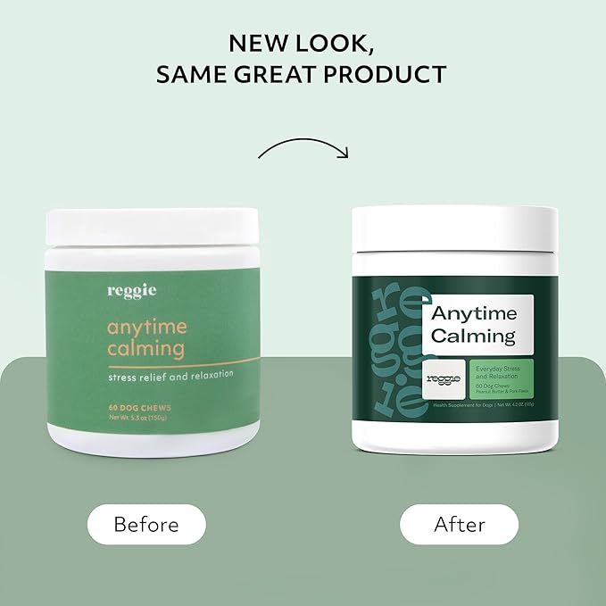 Reggie Anytime Calming Chews for Dogs | Natural Calming Dog Treats to Reduce Hyperactivity, Separation Anxiety, & Stress | Vet-Approved & Ideal for All Ages, Breeds, and Sizes - 60 Soft Chews-Mewly Pet