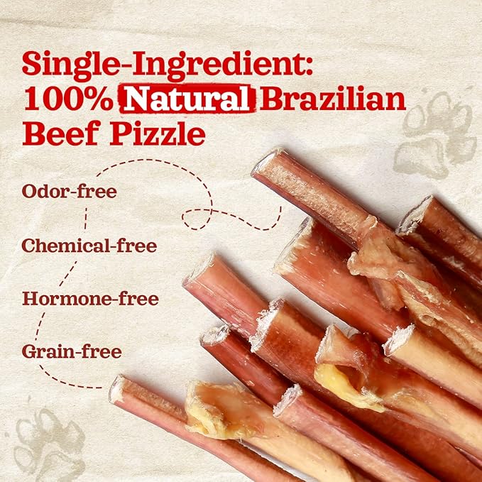 Natural Farm Odor-Free Thin Bully Sticks (12”, 25-Pack) All-Natural Long-Lasting Dog Chews, 100% Beef Pizzle, Grass-Fed, Grain-Free, Protein for Muscle Development & Energy, Perfect for Large Dogs-Mewly Pet