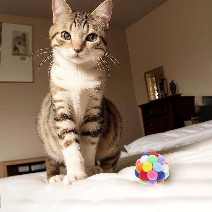 9PCS Cat Toy Balls, 1,75'' Soft Pom Pom Balls for Kittens, Colorful Soft Fuzzy Balls for Cats, Interactive Playing Chewing Toys for Indoor Cats and Kittens, Cute Kitten Kitty Toys-Mewly Pet
