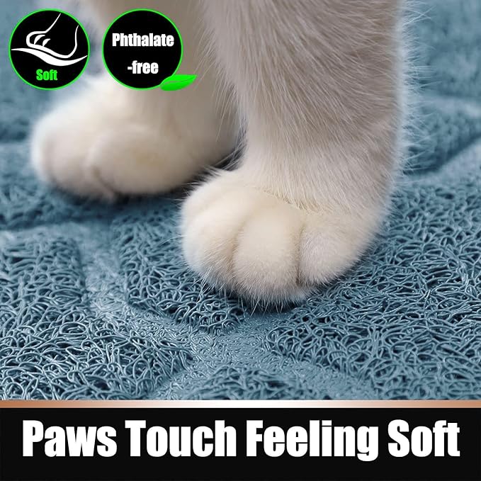 Yimobra Cat Litter Mat, 47"x36" Litter Box Mat with Litter Lock Mesh, Soft Cat Litter Mat Litter Trapping Mat, Easy to Clean, Non-Slip, Water Resistant, Litter Free Floors, Tea Blue-Mewly Pet