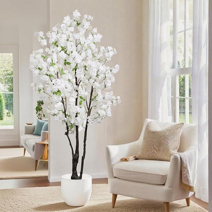 Large Artificial Cherry Blossoms Tree Indoor Faux Cherry Blossom Tree White 6FT Bedroom Trees for Home Decor