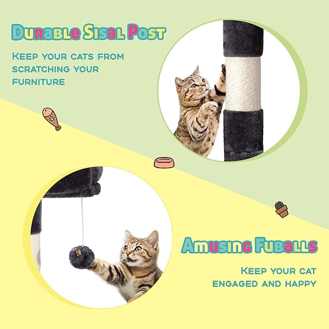 SHA CERLIN 73in Fan-Shaped Corner Cat Tower for Save Space/Multi-Level Tall Cat Tree for Indoor Kitties/Condo with Baskets/Cozy Perches/Sisal Scratching Posts/Pet Activity House/Dark Grey-Mewly Pet