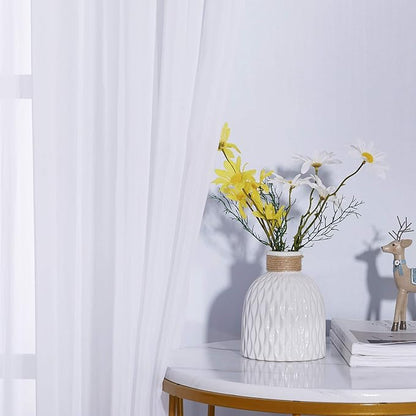 NICETOWN White Sheer Curtains 72 inches Long - Silver Eyelet Top Light Filtering Window Drapes Airy & Breathable Living Room Voile Panels for Flat/Apartment, 74" W Total 2 Pieces
